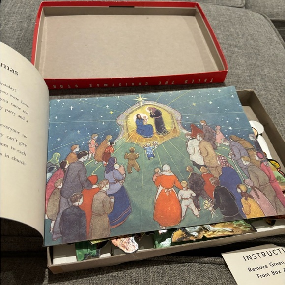 Vintage Christmas Manger Set 1950s #743 Cut-out Scenes & figures new in box!! - Picture 6 of 6